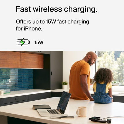 Belkin Magsafe 3-in-1 Wireless Charging Pad Qi2 15W + Additional USB-C Port - MagSafe-Compatible, Charging Station for iPhone 16, 15, & 14 Series, AirPods, Apple Watch and More - Black
