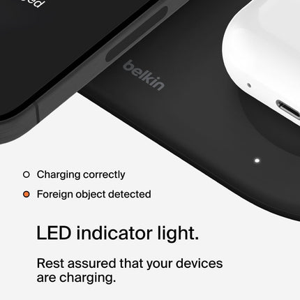 Belkin Magsafe 3-in-1 Wireless Charging Pad Qi2 15W + Additional USB-C Port - MagSafe-Compatible, Charging Station for iPhone 16, 15, & 14 Series, AirPods, Apple Watch and More - Black