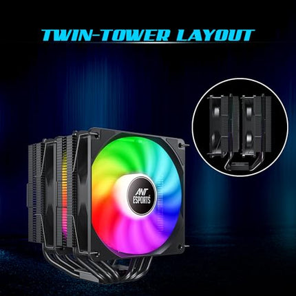 Ant Esports ICE C621 CPU Cooler/CPU Fan with ARGB LED PWM Dual Fans - Black | All Black, Direct Contact Technology & 4 Heat Pipes | Support Intel LGA 1700 / 115X / 1200/1366 & AMD AM5 / AM4 - Unboxify