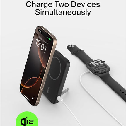 Belkin Qi2 Wireless Power Bank 15W 5000 mAh | MagSafe Charger w/Built-in Pop-up Kickstand | Compatible w/iPhone 17, Air, Pro, Pro Max, Google Pixel 10, etc. (BRAND NEW/SEALED) - Unboxify