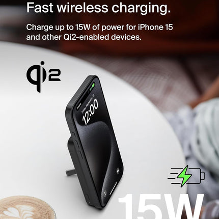 Belkin Qi2 Wireless Power Bank 15W 5000 mAh | MagSafe Charger w/Built-in Pop-up Kickstand | Compatible w/iPhone 17, Air, Pro, Pro Max, Google Pixel 10, etc. (BRAND NEW/SEALED) - Unboxify