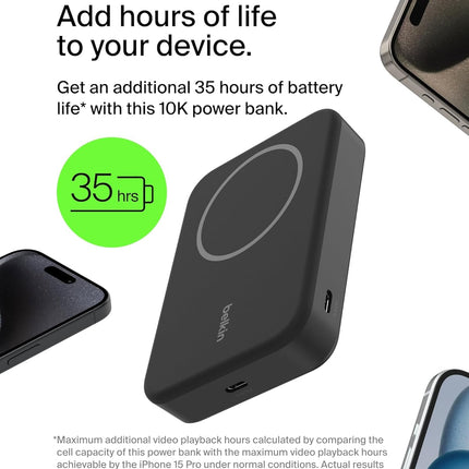 Belkin Qi2 10000 mAh Magsafe Wireless Power Bank | 15W Wireless Fast Charging, Compatible w/iPhone 17, Air, Pro, Pro Max, Google Pixel 10, etc. | 2 Years Warranty | Black (BRAND NEW/SEALED)