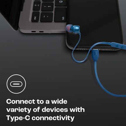 JBL Tune 310 Wired in Ear Type C Headphones, Hi-Res Audio with Digital-to-Analog Converter, 3-Button EQ Preset Remote with Microphone, Tangle-Free Flat Cable, Compatible with USB-C Devices (Blue)