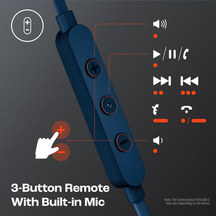 JBL Tune 310 Wired in Ear Type C Headphones, Hi-Res Audio with Digital-to-Analog Converter, 3-Button EQ Preset Remote with Microphone, Tangle-Free Flat Cable, Compatible with USB-C Devices (Blue)