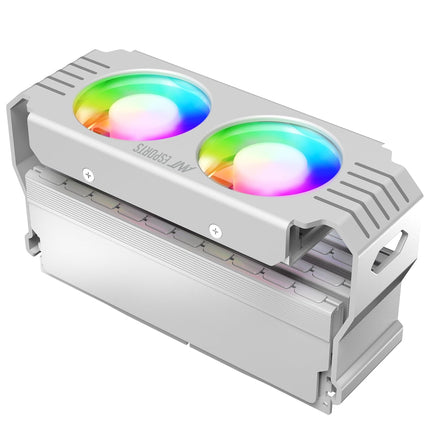 Ant Esports MMR50 RAM Cooler/Radiator Aluminum Heatsink with Dual 50mm 4-Pin PWM & 5V 3-Pin Addressable RGB Cooling Fans for 4 RAM sticks (White) - Unboxify