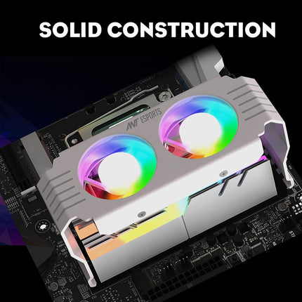Ant Esports MMR50 RAM Cooler/Radiator Aluminum Heatsink with Dual 50mm 4-Pin PWM & 5V 3-Pin Addressable RGB Cooling Fans for 4 RAM sticks (White) - Unboxify