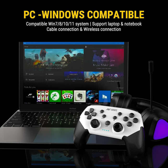 Ant Esports GP320 Wireless Gamepad/Android/Windows PC/IOS/Switch / PS4 / PS3, Bluetooth Game Pad/Vibration Motors/Turbo Function – Black White