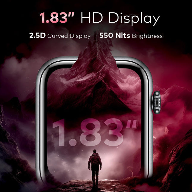 itel ICON-2 Smartwatch with BT Calling, 1.83" HD Display, 550 nits Peak Brightness, Functional Crown, IP68, 150+ Watch Faces, 24Hr Health Monitor and Voice Assistant (Black) - Unboxify