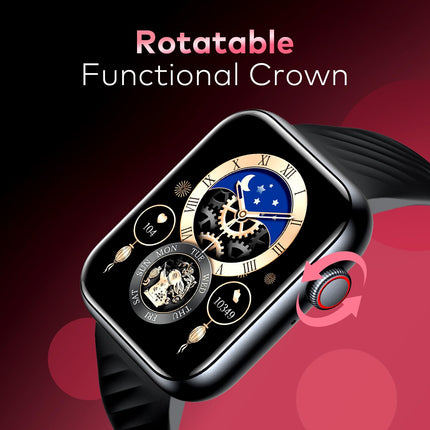 itel ICON-2 Smartwatch with BT Calling, 1.83" HD Display, 550 nits Peak Brightness, Functional Crown, IP68, 150+ Watch Faces, 24Hr Health Monitor and Voice Assistant (Black) - Unboxify