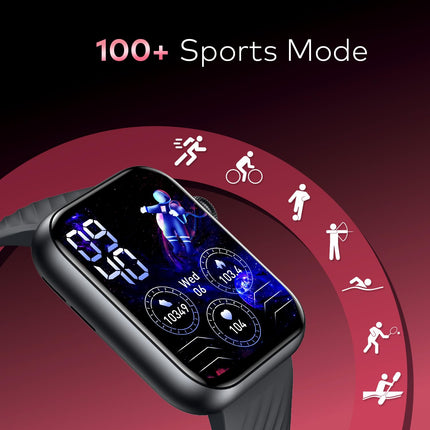 itel ICON-2 Smartwatch with BT Calling, 1.83" HD Display, 550 nits Peak Brightness, Functional Crown, IP68, 150+ Watch Faces, 24Hr Health Monitor and Voice Assistant (Black) - Unboxify