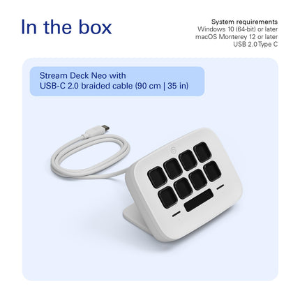 Elgato Stream Deck Neo – USB Productivity Controller, 8 Customizable Keys, Speed Through Tasks & Workflows, For Working/Streaming/Music/Gaming, Laptop Friendly, Drag-’n-Drop Setup on Mac and PC