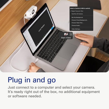 Elgato Facecam Neo — Plug-’n-Play Webcam, 1080p60 Full HD, USB Connect on Laptop & Desktop – For Streaming, Teams/Zoom/Slack, TikTok/Instagram/FaceTime – PC and Mac Friendly.