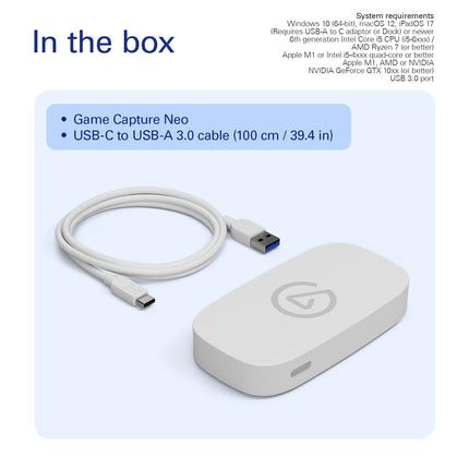 Elgato Game Capture Neo — 4K60 HDR Passthrough, 1080p60 Capture – for PS4/PS5/Xbox/Switch/iPhone – Capture to Laptop, PC, Mac, iPad