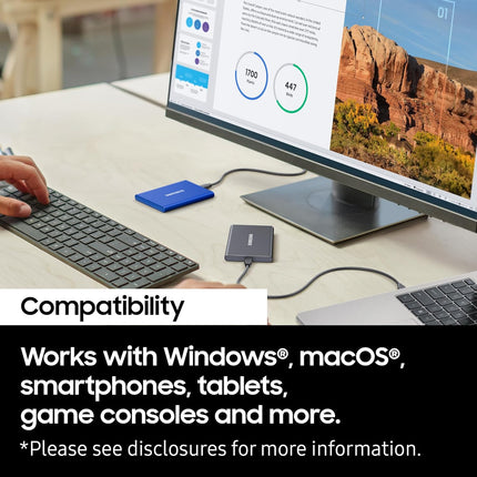 Samsung T7 Portable SSD, 4TB External Solid State Drive, Speeds Up to 1,050MB/s, USB 3.2 Gen 2, Reliable Storage for Gaming, Students, Professionals, MU-PC4T0T/WW, Gray