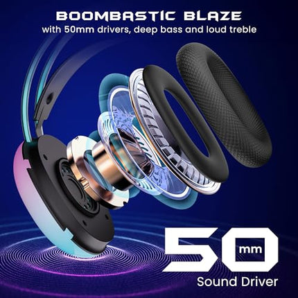 HAMMER Blaze Wired Over Ear Gaming Headphones with Mic, 50mm Drivers, Full RGB Lights, Gaming Headset with Adjustable Bands, Breathable earcushion, 1.5Mtr Wire with USB (Black) - Unboxify