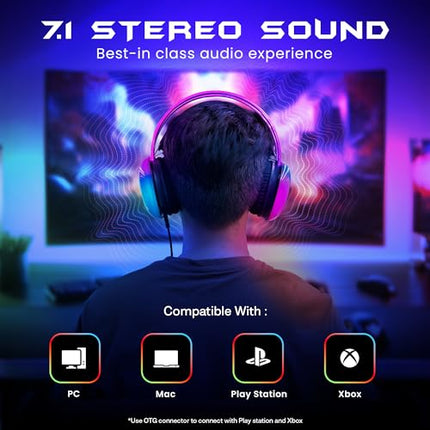 HAMMER Blaze Wired Over Ear Gaming Headphones with Mic, 50mm Drivers, Full RGB Lights, Gaming Headset with Adjustable Bands, Breathable earcushion, 1.5Mtr Wire with USB (Black) - Unboxify