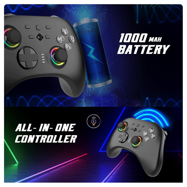 Cosmic Byte Stellaris Controller, 3 Modes Wifi + Bluetooth + Wired for PC, iOS, Android, Hall Effect Magnetic Trigger and Joystick, Macros, 1000mAh Battery, RGB LED (Black) - Unboxify