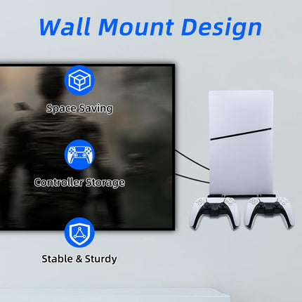 Mcbazel Wall Mount Kit for PS5 Slim Disc and Digital Edition Only, Wall Mount Stand with Controller Holder, Wall Mount Vertical Stand for PS5 Slim Console - Black