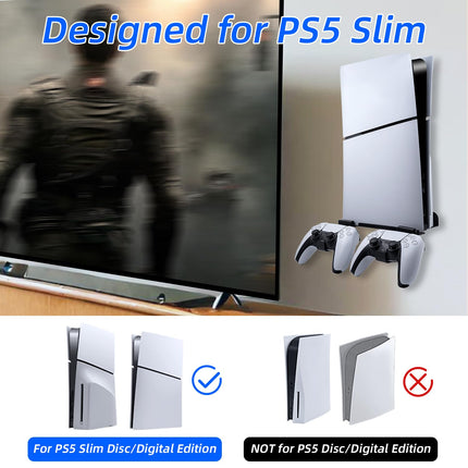 Mcbazel Wall Mount Kit for PS5 Slim Disc and Digital Edition Only, Wall Mount Stand with Controller Holder, Wall Mount Vertical Stand for PS5 Slim Console - Black