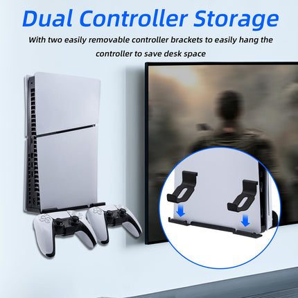 Mcbazel Wall Mount Kit for PS5 Slim Disc and Digital Edition Only, Wall Mount Stand with Controller Holder, Wall Mount Vertical Stand for PS5 Slim Console - Black