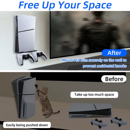 Mcbazel Wall Mount Kit for PS5 Slim Disc and Digital Edition Only, Wall Mount Stand with Controller Holder, Wall Mount Vertical Stand for PS5 Slim Console - Black