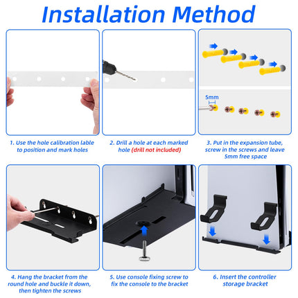 Mcbazel Wall Mount Kit for PS5 Slim Disc and Digital Edition Only, Wall Mount Stand with Controller Holder, Wall Mount Vertical Stand for PS5 Slim Console - Black