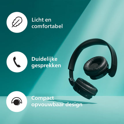 PHILIPS Audio TAH4209 Bluetooth Headphones,Lightweight and Foldable Design, 32mm Neodynamic Drivers, 55H Playtime, USB Type-C Fast Charging, Built-in Mic for Smartphone, Laptop, Tablet