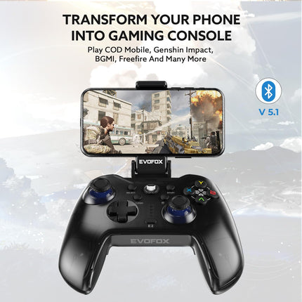 EvoFox Go Smartphone Bluetooth Gamepad for iPhones, iPads & Android | 2 Macro Back Buttons, Dual Vibration Motors, Turbo Mode, Analog Triggers, High Precision Joysticks | Android KeyMap Mode