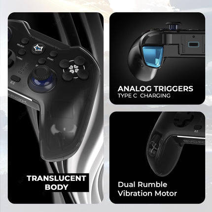 EvoFox Go Smartphone Bluetooth Gamepad for iPhones, iPads & Android | 2 Macro Back Buttons, Dual Vibration Motors, Turbo Mode, Analog Triggers, High Precision Joysticks | Android KeyMap Mode