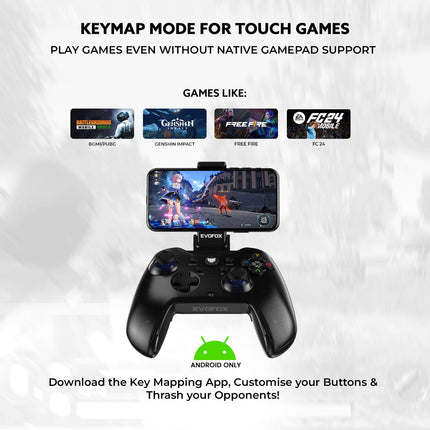 EvoFox Go Smartphone Bluetooth Gamepad for iPhones, iPads & Android | 2 Macro Back Buttons, Dual Vibration Motors, Turbo Mode, Analog Triggers, High Precision Joysticks | Android KeyMap Mode