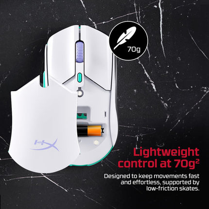 HyperX Pulsefire Haste 2 Core Gaming Mouse,Ultra Lightweight, 61g, 100 Hour Battery Life, 2.4Ghz Wireless, Up to 12000 DPI - White (8R2E7AA) - Unboxify