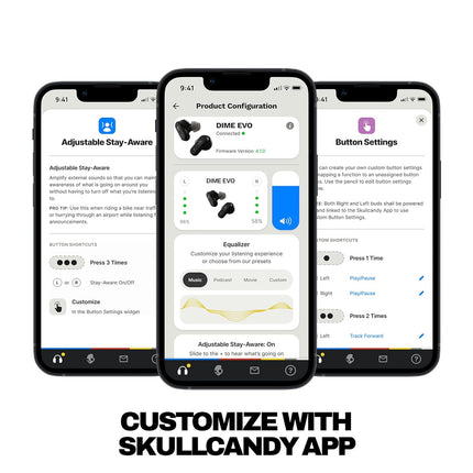 Skullcandy Dime Evo Wireless in Ear Earbuds – 36Hr Battery, Rapid Charge, Multipoint Pairing, Auto Connect, Stay-Aware Mode, Preset EQ Modes (Music/Bass/Podcast) - Unboxify