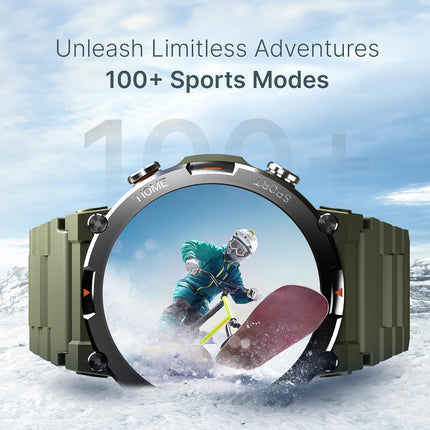 CrossBeats Everest 2.0 Smart watch for Men 1.43" True AMOLED, Always ON Display Bluetooth Calling Rugged Outdoor with Flash Light Upto 15 Days Battery Life Smartwatch 100+ sports mode (Military Green) - Unboxify