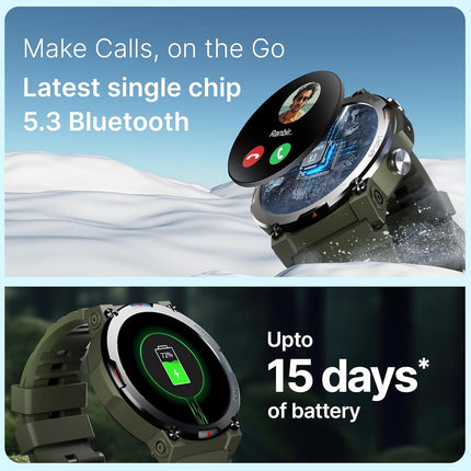 CrossBeats Everest 2.0 Smart watch for Men 1.43" True AMOLED, Always ON Display Bluetooth Calling Rugged Outdoor with Flash Light Upto 15 Days Battery Life Smartwatch 100+ sports mode (Military Green) - Unboxify