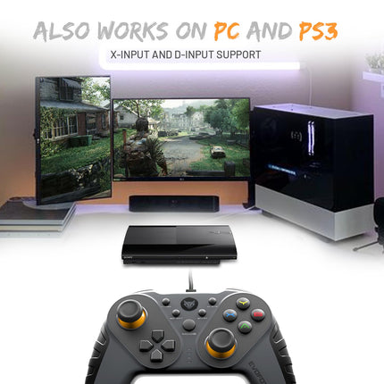 EvoFox Elite Ops Wired Gaming Controller for PC, Android TV and PS3 with 2.4m Long Cable | Dual Vibration Rumble Motors | Zero Lag Connectivity with Plug and Play functionality |2.4m Long Cable, X-Input & D-Input | Black