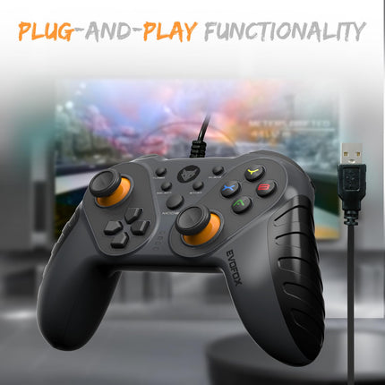 EvoFox Elite Ops Wired Gaming Controller for PC, Android TV and PS3 with 2.4m Long Cable | Dual Vibration Rumble Motors | Zero Lag Connectivity with Plug and Play functionality |2.4m Long Cable, X-Input & D-Input | Black