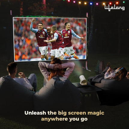 Lifelong Electronics Lightbeam Smart Projector | Android, 1080P& 4K Ultra Support, 3000 Lumens, 720p Native | for Room & Outdoors | All OTT Apps | WiFi/BT, Mirroring, USB, HDMI, 180°, Speakers - Unboxify