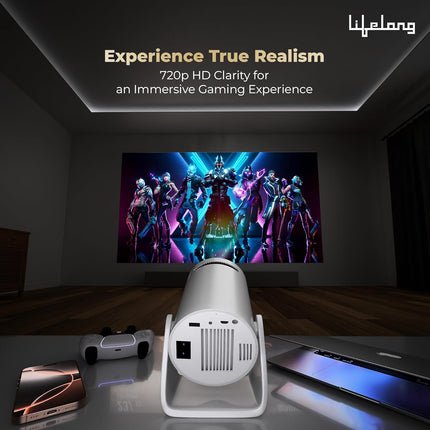 Lifelong Electronics Lightbeam Smart Projector | Android, 1080P& 4K Ultra Support, 3000 Lumens, 720p Native | for Room & Outdoors | All OTT Apps | WiFi/BT, Mirroring, USB, HDMI, 180°, Speakers - Unboxify