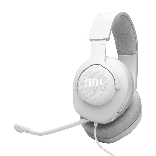 JBL Quantum 100M2 Wired Gaming Headphones, Supports Windows sonic spatial audio, 40mm Realistic Dynamic Drivers, Omnidirectional Detachable Mic, Breathable Memory Foam cushions, PC/Xbox/PS/3.5mm-White