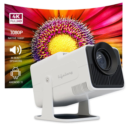 Lifelong Electronics LightBeam Pro Smart Projector | Android, 1080P HD Native & 4K Ultra HD Support, 4000 Lumens | for Room & Outdoors | All OTT Apps | WiFi/BT, Mirroring, HDMI, 180°, Speakers - Unboxify