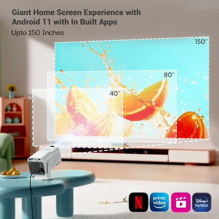 Lifelong Electronics LightBeam Pro Smart Projector | Android, 1080P HD Native & 4K Ultra HD Support, 4000 Lumens | for Room & Outdoors | All OTT Apps | WiFi/BT, Mirroring, HDMI, 180°, Speakers - Unboxify