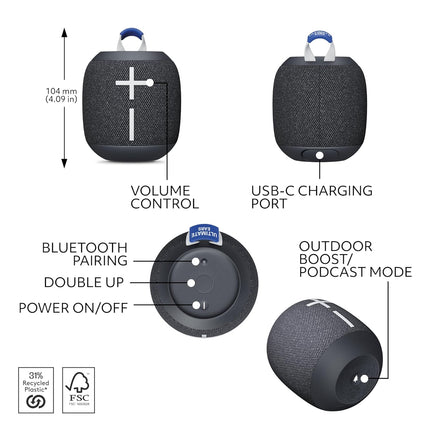 Ultimate Ears WONDERBOOM 4 Portable Waterproof Bluetooth Speaker with Big Bass and 360-Degree Sound, Dustproof Floating Speaker with 40 m (131ft) Range - Unboxify