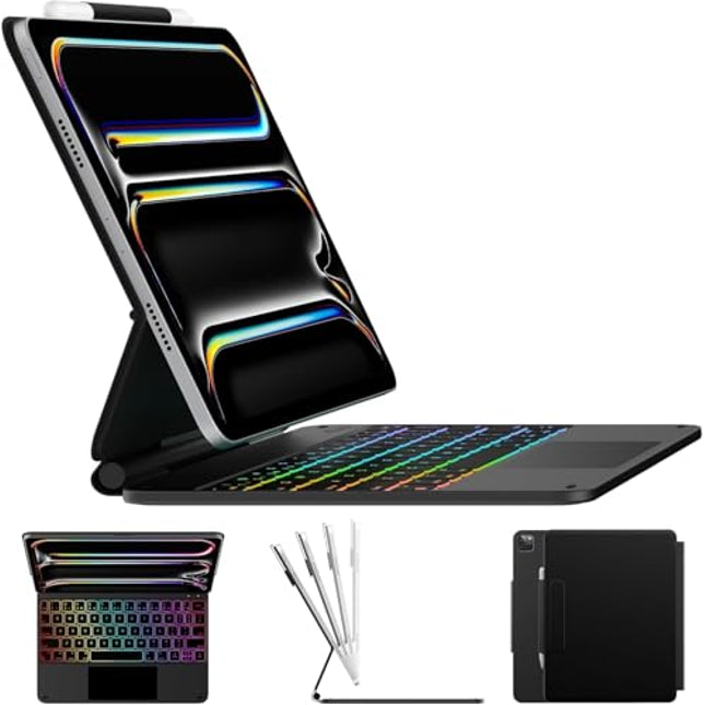 typecase Edge Keyboard for iPad Pro 11 (M5-2025 & M4-2024), 11-Colors Backlit & Precision Multi-Touch Trackpad, Magic Floating Cantilever Magnetic Stand, Black'25 (Not fit A16/10th/ Air 11) - Unboxify