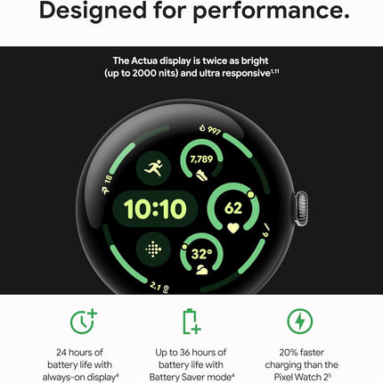 Google Pixel Watch 3 (45mm) 2024 Model - Android Smartwatch, Heart Rate Tracking, Fitbit Advanced Running, Fitness Insights, 24-Hour Battery - Matte Black Aluminum Case - Obsidian Band - Wi-Fi