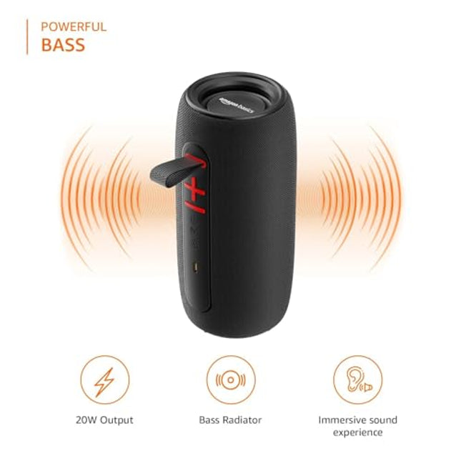 Amazon Basics Bluetooth 20W Speaker, with TWS Function, Powerful Bass, BT 5.3, MicroSD Card Slot, RGB Lights, AUX Input, USB Support, and in-Built Noise Cancelling Mic (Black) - Unboxify