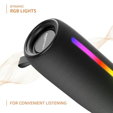 Amazon Basics Bluetooth 20W Speaker, with TWS Function, Powerful Bass, BT 5.3, MicroSD Card Slot, RGB Lights, AUX Input, USB Support, and in-Built Noise Cancelling Mic (Black) - Unboxify