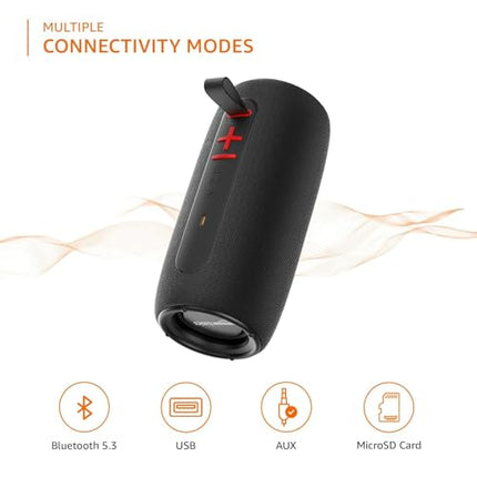 Amazon Basics Bluetooth 20W Speaker, with TWS Function, Powerful Bass, BT 5.3, MicroSD Card Slot, RGB Lights, AUX Input, USB Support, and in-Built Noise Cancelling Mic (Black) - Unboxify