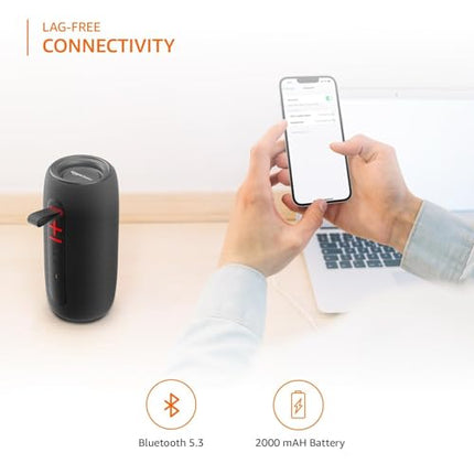 Amazon Basics Bluetooth 20W Speaker, with TWS Function, Powerful Bass, BT 5.3, MicroSD Card Slot, RGB Lights, AUX Input, USB Support, and in-Built Noise Cancelling Mic (Black) - Unboxify