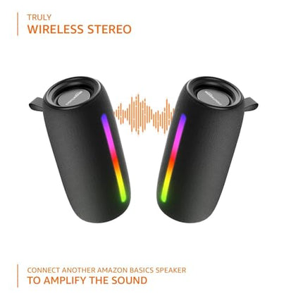 Amazon Basics Bluetooth 20W Speaker, with TWS Function, Powerful Bass, BT 5.3, MicroSD Card Slot, RGB Lights, AUX Input, USB Support, and in-Built Noise Cancelling Mic (Black) - Unboxify