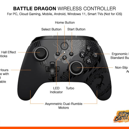 PowerA Battle Dragon™ Advanced Wireless Controller for PC & Cloud Gaming: Magnetic Hall Effect, Asymmetric Rumble Motors, 30h Playtime (Not for iOS)